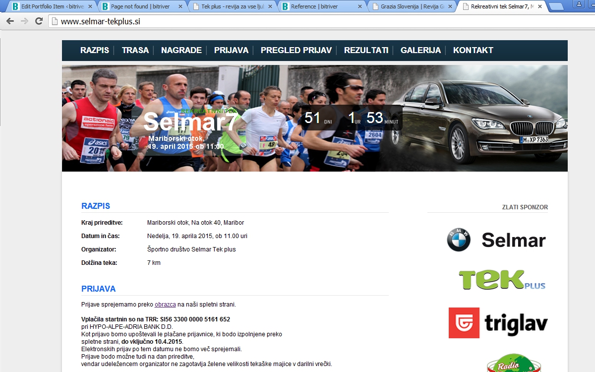 Spletna stran tekaške prireditve Selmar7
